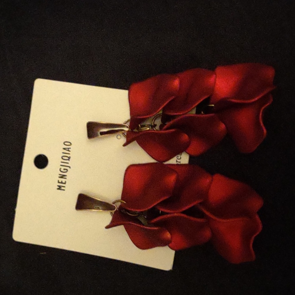 Red flower petal earrings